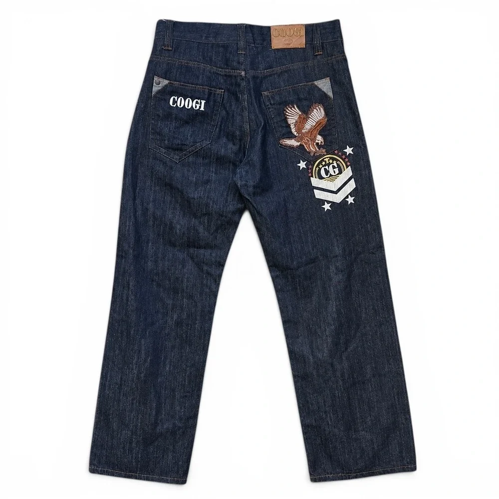 COOGI Jean 34x32 Dark Wash Straight Leg Eagle Embroidered Union Jack Baggy Retro